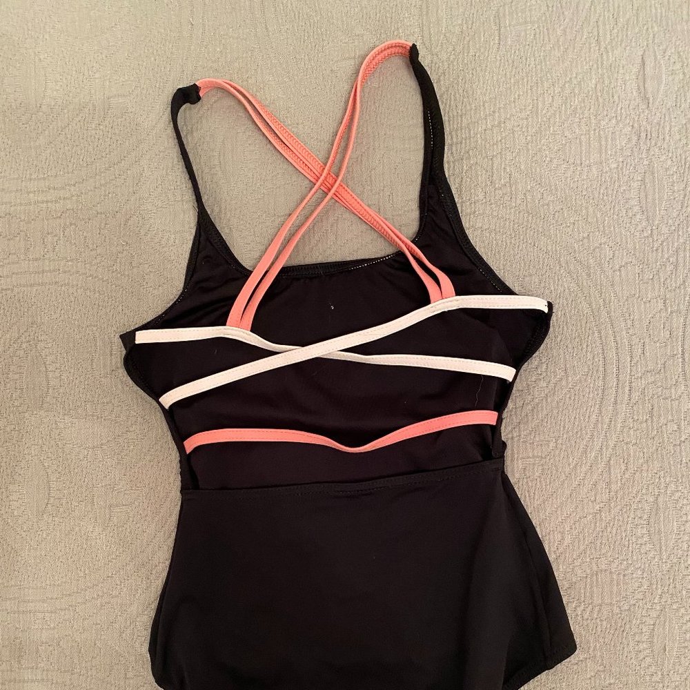 Black + Pink Trim Harmonie Bodywear Leotard Womens' XS